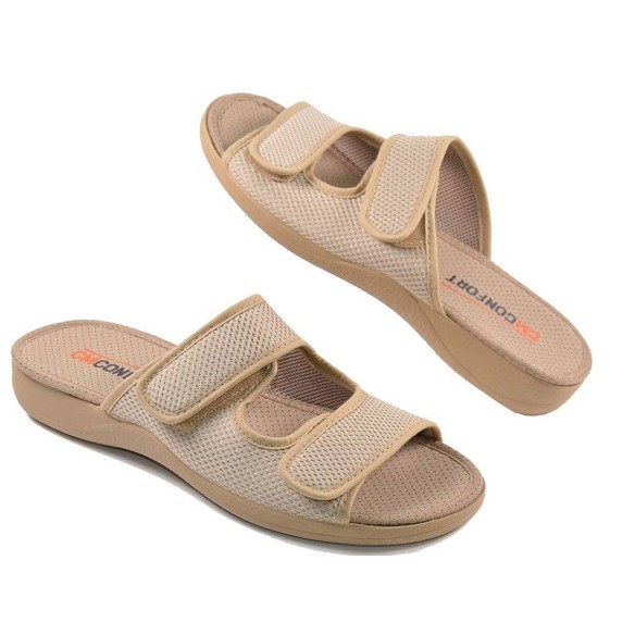 20113  Cm Confort Zapatilla Zueco textil destalonada. PARA PIES DELICADOS . Doble velcro. Plantilla acolchada. Antideslizante.