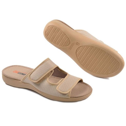 20113  Cm Confort Zapatilla Zueco textil destalonada. PARA PIES DELICADOS . Doble velcro. Plantilla acolchada. Antideslizante.