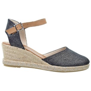 30084 Mediterranea Alpargata textil. Cierre en pulsera con hebilla. Plantilla acolchada. Piso cuña en yute antideslizante. 2