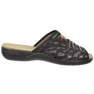 30204 Cmconfort Zapatilla textil destalonada con puntera abierta, plantilla textil acolchada. Piso de goma antideslizante.