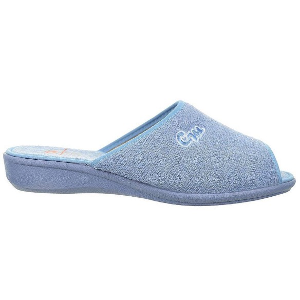 20279 Cmconfort Zapatilla textil destalonada y puntera abierta, plantilla textil acolchada. Piso con cuña de goma antideslizante