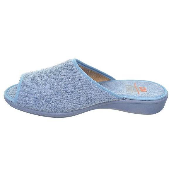 20279 Cmconfort Zapatilla textil destalonada y puntera abierta, plantilla textil acolchada. Piso con cuña de goma antideslizante