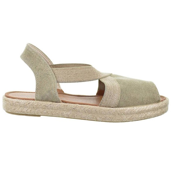 20171 Mediterranea Alpargata textil, elásticos en ambos lados y plantilla acolchada. Piso de yute y suela de goma antideslizante