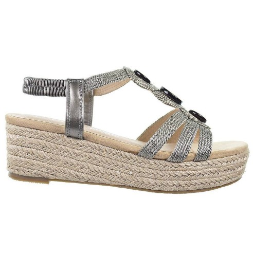 23525 Amarpies Sandalia sintética. Tiras trenzadas. Acolchada. Plataforma con cuña de 5cm forrado en rafia. Antideslizante.