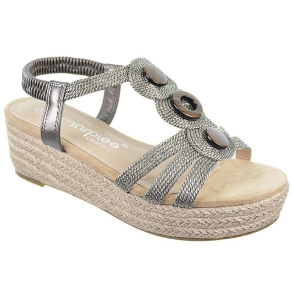 23525 Amarpies Sandalia sintética. Tiras trenzadas. Acolchada. Plataforma con cuña de 5cm forrado en rafia. Antideslizante.