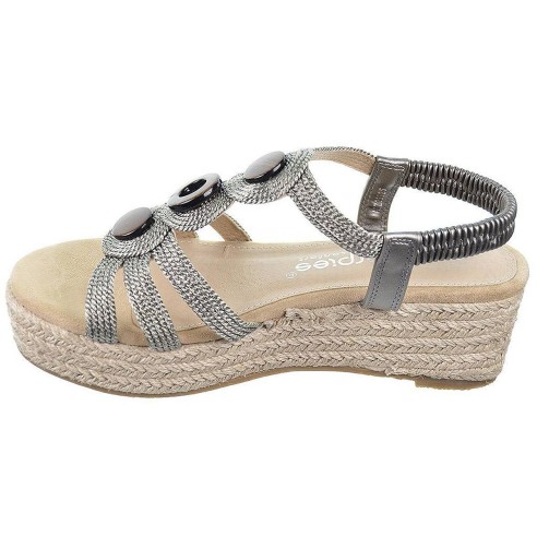 23525 Amarpies Sandalia sintética. Tiras trenzadas. Acolchada. Plataforma con cuña de 5cm forrado en rafia. Antideslizante.