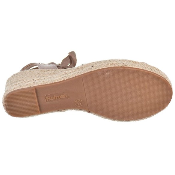 79808 Refresh Sandalia antelina. Cierre en cintas. Forro textil yute. Plantilla acolchada. plataforma cuña 8cm. Antideslizante