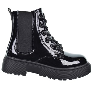 2427 Crecendo Bota sintética charol. elástico lateral, forro y plantilla textil acolchado. cremallera  cordones.  antideslizante