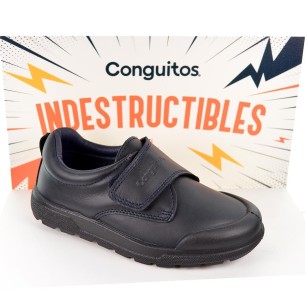 Zapato de piel lavable. Velcro, forro textil y plantilla extraíble antibacteriana. Suela ultrarresistente y antideslizante.