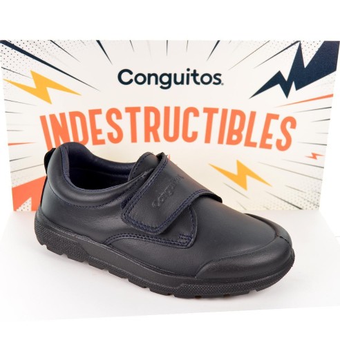 Zapato de piel lavable. Velcro, forro textil y plantilla extraíble antibacteriana. Suela ultrarresistente y antideslizante.