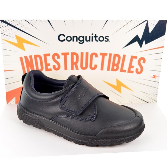 Zapato de piel lavable. Velcro, forro textil y plantilla extraíble antibacteriana. Suela ultrarresistente y antideslizante.