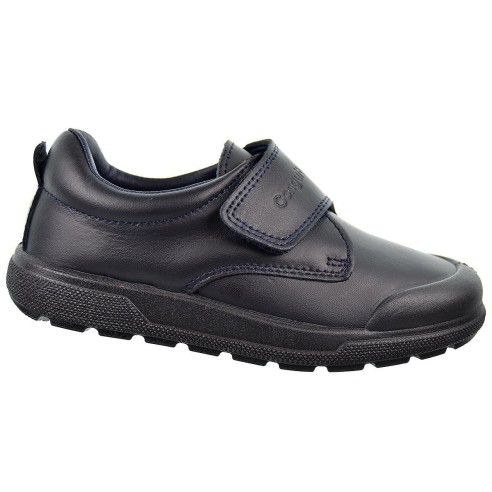 Zapato de piel lavable. Velcro, forro textil y plantilla extraíble antibacteriana. Suela ultrarresistente y antideslizante.