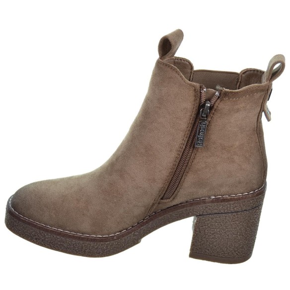 170990 Refresh Botín antelina, forro en textil. cremallera y elástico exterior. Piso de goma tacón ancho de 7cm. antideslizante.