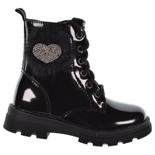 305029 Conguitos Botín charol. Forro y plantilla textil acolchado. Adorno brillantes. Cremallera. Cordones. antideslizante