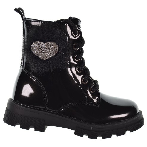 305029 Conguitos Botín charol. Forro y plantilla textil acolchado. Adorno brillantes. Cremallera. Cordones. antideslizante