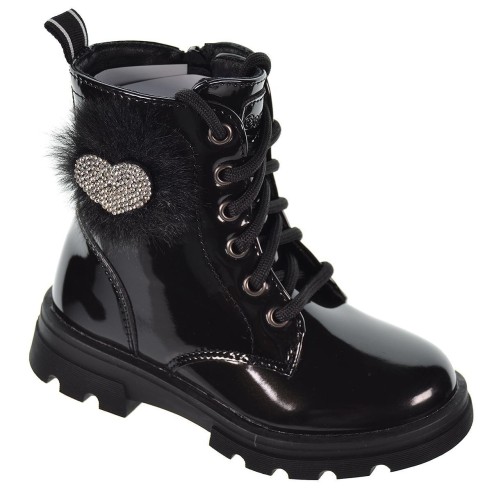 305029 Conguitos Botín charol. Forro y plantilla textil acolchado. Adorno brillantes. Cremallera. Cordones. antideslizante