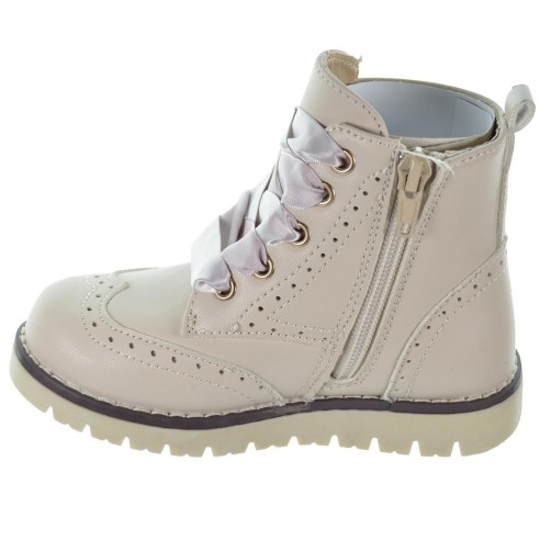 113023 Conguitos Botín sintético. Forro y plantilla textil acolchado. cremallera y cordones . Piso de goma antideslizante.