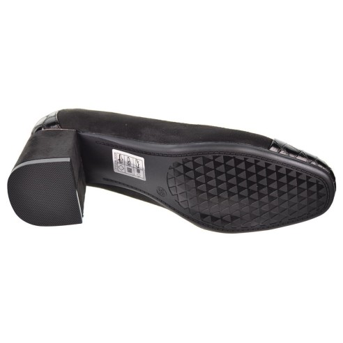 25520 Amarpies Zapato Confort estilo salón en charol y textil. Plantilla acolchada extraíble. Suela caucho con tacón ancho