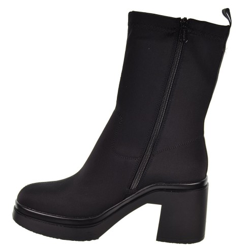 25224 D´angela Botín Botín textil  licra. Cremallera Suela antideslizante con plataforma de 2cm y tacón ancho de 7cm de altura.