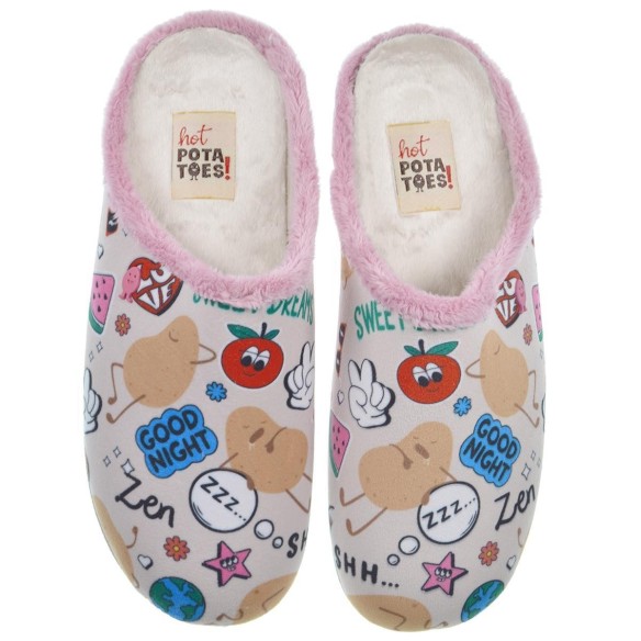 Mettevoll Hot Potatoes Zapatilla Casa Corte estampado de fieltro y planta afelpada. Plantilla extraíble 100% reciclado. Caucho.