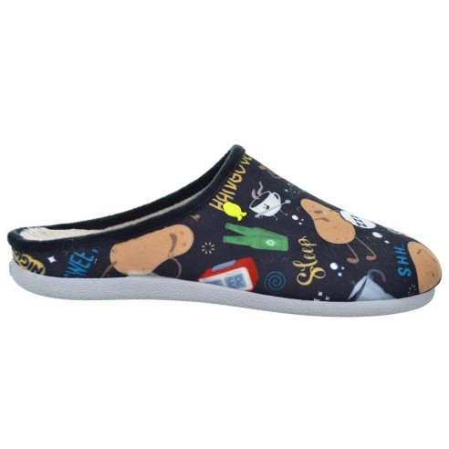 Galston Hot Potatoes Zapatilla Casa Corte estampado de fieltro y planta afelpada. Plantilla extraíble 100% reciclado. Caucho.