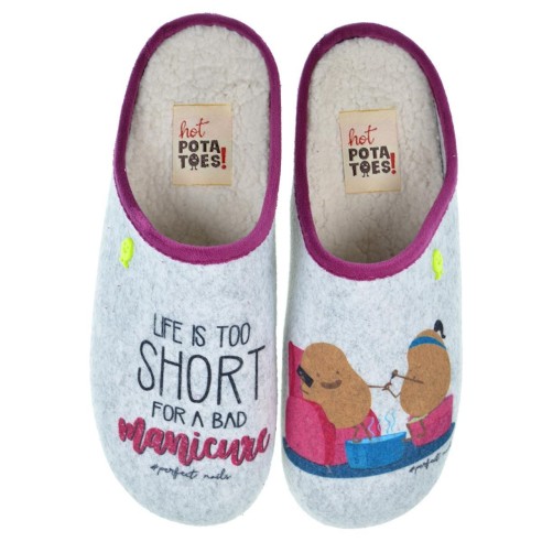 Tuam Hot Potatoes Zapatilla Casa Corte estampado de fieltro y planta afelpada. Plantilla extraíble 100% reciclado. Caucho.