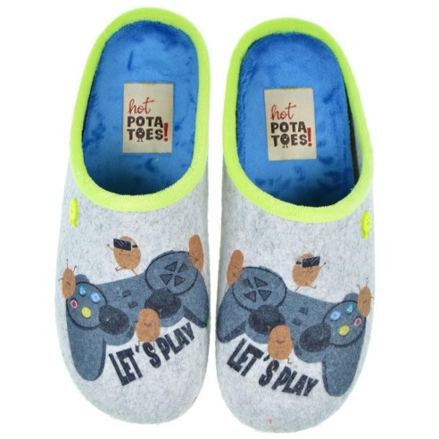 Raheny Hot Potatoes Zapatilla Casa Corte estampado de fieltro y planta afelpada. Plantilla extraíble 100% reciclado. Caucho.