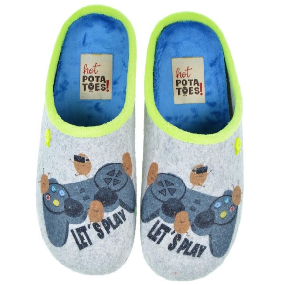 Raheny Hot Potatoes Zapatilla Casa Corte estampado de fieltro y planta afelpada. Plantilla extraíble 100% reciclado. Caucho.