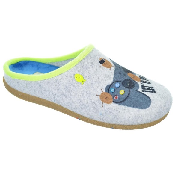 Raheny Hot Potatoes Zapatilla Casa Corte estampado de fieltro y planta afelpada. Plantilla extraíble 100% reciclado. Caucho.