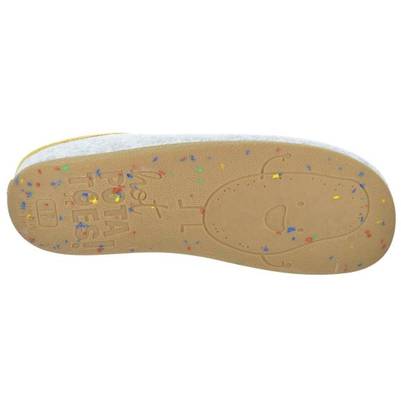 Cratloe Hot Potatoes Zapatilla Casa Corte estampado de fieltro y planta afelpada. Plantilla extraíble 100% reciclado. Caucho.