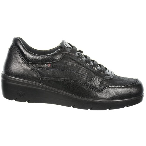 26807 Laura Azaña Zapato Confort Piel y textil. Forro y plantilla anti bacterias. Elásticos en empeine. Piso  poliuretano cuña