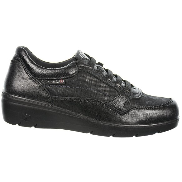 26807 Laura Azaña Zapato Confort Piel y textil. Forro y plantilla anti bacterias. Elásticos en empeine. Piso  poliuretano cuña