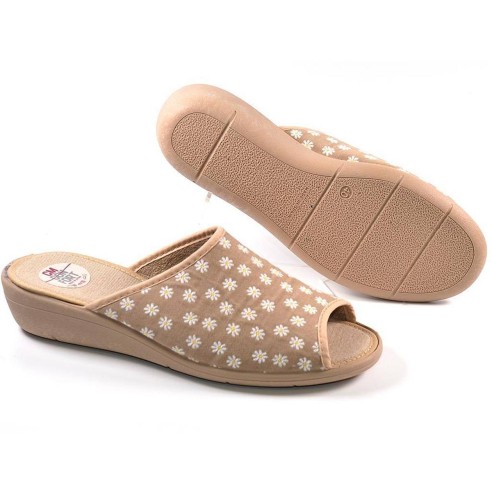 10219  Cm Confort Chancla Chancla textil con estampado en flores y puntera abierta. Plantilla acolchada para un máximo confort. 