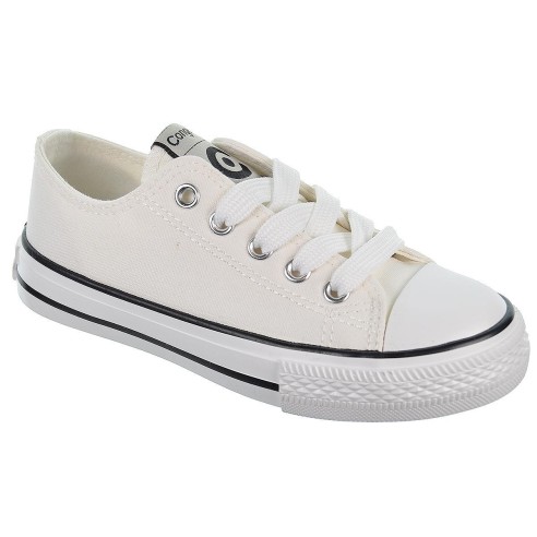 Zapatilla de lona. Forro textil. Cierre en cordones ajustables. Piso y puntera de goma antideslizante.