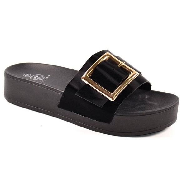 12029 Kelara Zueco Sandalia Zueco sintético, con adorno de hebilla en pala y piso de plataforma en PU. antideslizante, muy liger