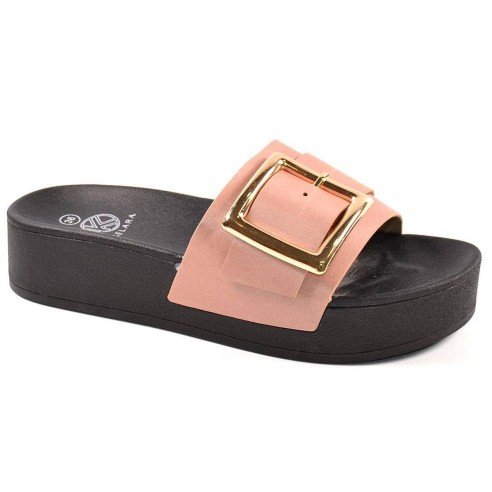 12029 Kelara Zueco Sandalia Zueco sintético, con adorno de hebilla en pala y piso de plataforma en PU. antideslizante, muy liger