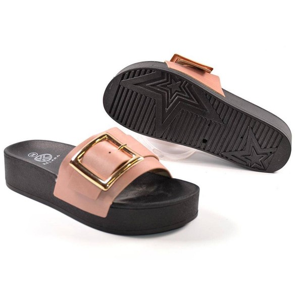 12029 Kelara Zueco Sandalia Zueco sintético, con adorno de hebilla en pala y piso de plataforma en PU. antideslizante, muy liger