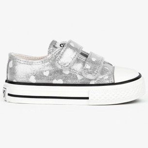 14155 Osito Zapatilla Zapatilla textil metalizado, estampado de corazones que brillan en la oscuridad. Forro textil y velcro