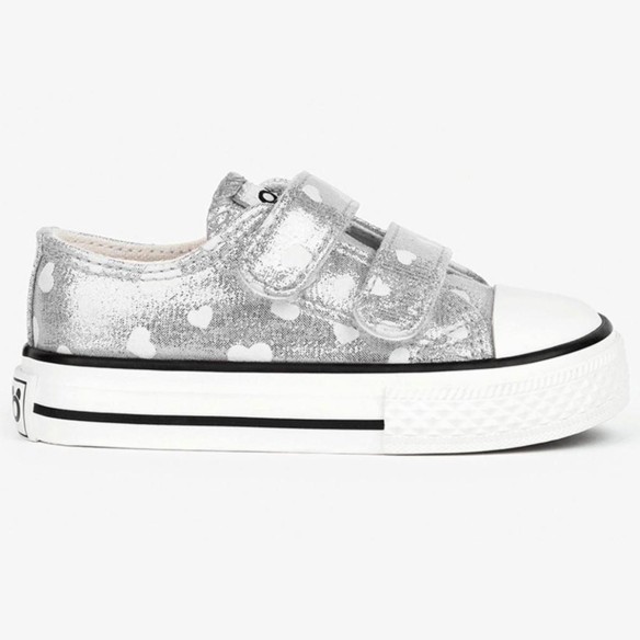 14155 Osito Zapatilla Zapatilla textil metalizado, estampado de corazones que brillan en la oscuridad. Forro textil y velcro