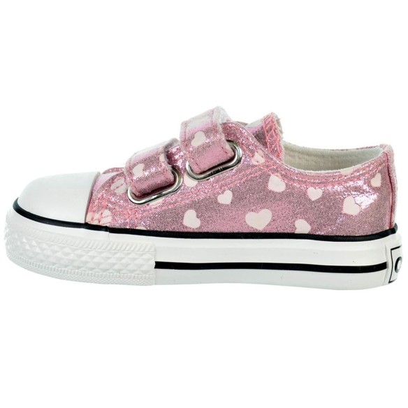 14155 Osito Zapatilla Zapatilla textil metalizado, estampado de corazones que brillan en la oscuridad. Forro textil y velcro