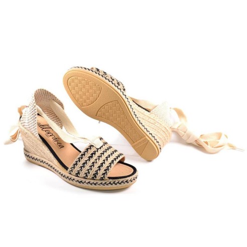 10333 Mediterranea Alpargata Alpargata Valenciana con pala de rafia y textil. Cierre con cintas para atar en la pierna. Plantill