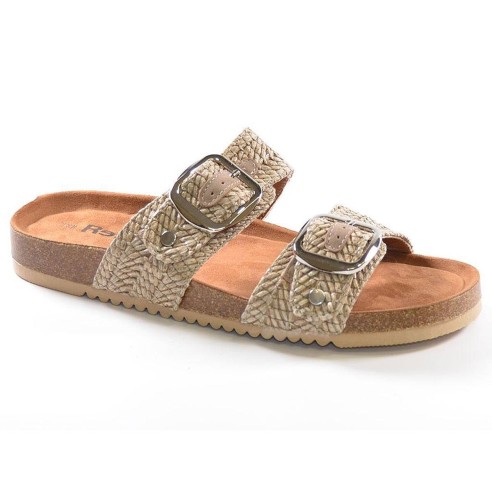 72939  Refresh Zueco Sandalia tipo Zueco de dos tiras en rafia con hebillas. Plantilla bio muy confortable y suela de goma. Idea