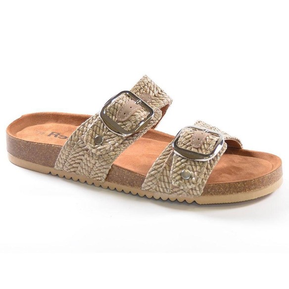 72939  Refresh Zueco Sandalia tipo Zueco de dos tiras en rafia con hebillas. Plantilla bio muy confortable y suela de goma. Idea