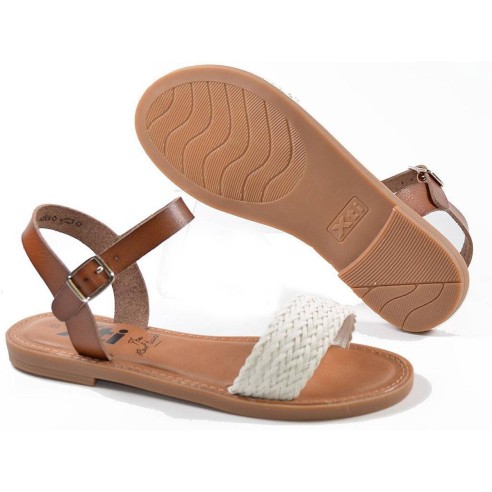 57488 Xti Sandalia Sandalia sintético, pala tira trenzada y pulsera con hebilla ajustable. Planta acolchada y piso plano antides