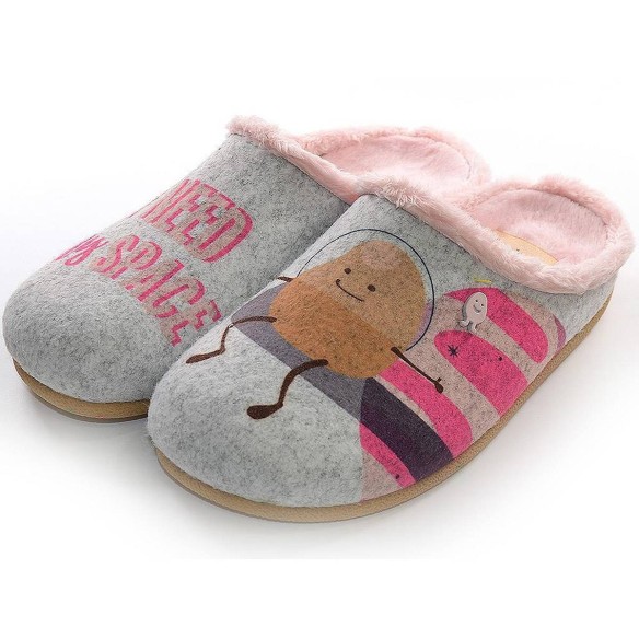 Ligist Hot Potatoes! Zapatilla Casa Zapatilla estar por casa tipo babucha, estampado de fieltro PET reciclado y planta afelpada.