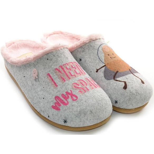 Ligist Hot Potatoes! Zapatilla Casa Zapatilla estar por casa tipo babucha, estampado de fieltro PET reciclado y planta afelpada.