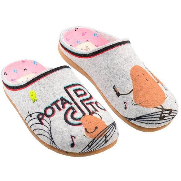 Lingenar  Hot Potatoes! Zapatilla Casa Zapatilla de estar por casa tipo babucha, fieltro reciclado y planta afelpada poliéster s