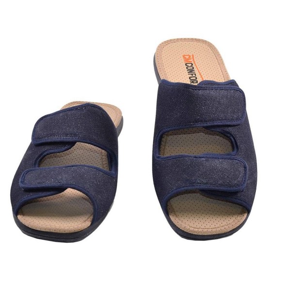 333 Cmconfort Zueco Sandalia tipo Zueco textil ancho especial, foro acolchado transpirable, cierre con doble velcro. Piso de gom