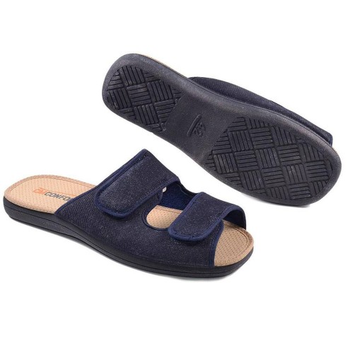 333 Cmconfort Zueco Sandalia tipo Zueco textil ancho especial, foro acolchado transpirable, cierre con doble velcro. Piso de gom