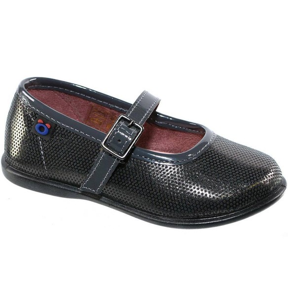10246 Osito Zapato Mercedes Zapato merceditas sintético metalizado. Forro textil y cierre con hebilla ajustable. Suela antidesli